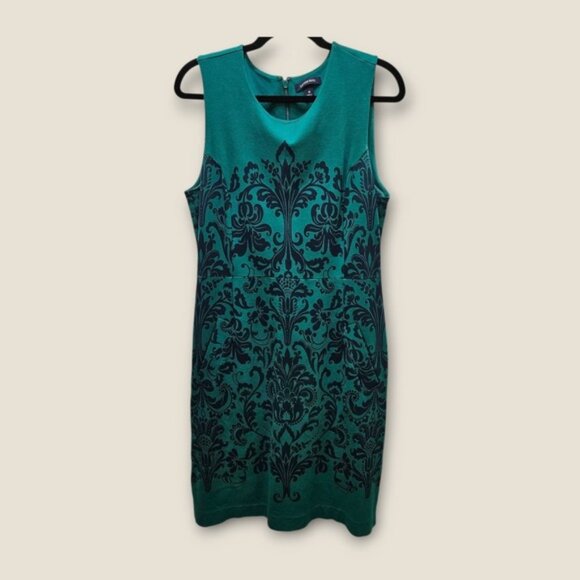 Lands' End Women's Green Damask Print Sleeveless Sheath Dress Size 12 - Picture 1 of 9